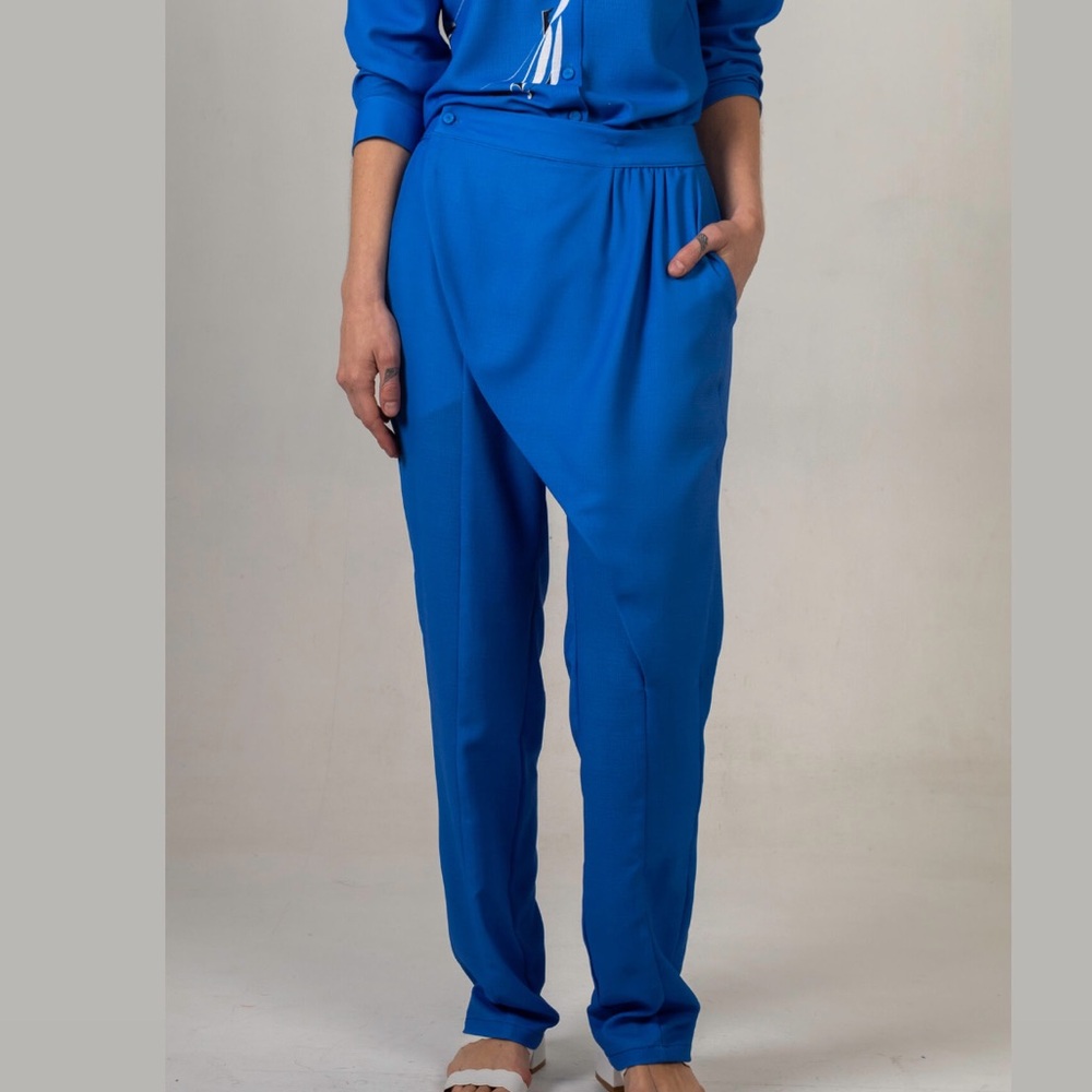Lobo Rosa Royal Blue Draped Tapered Pants with Pockets size small